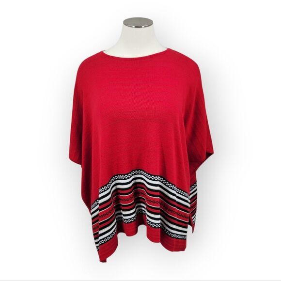 Jones New York Sweaters - Jones New York Red Striped Women's Poncho